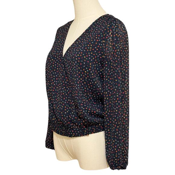 Madewell Navy Lyric Wrap Top in Sugar Mini Polka Dot XS / M - Picture 7 of 11